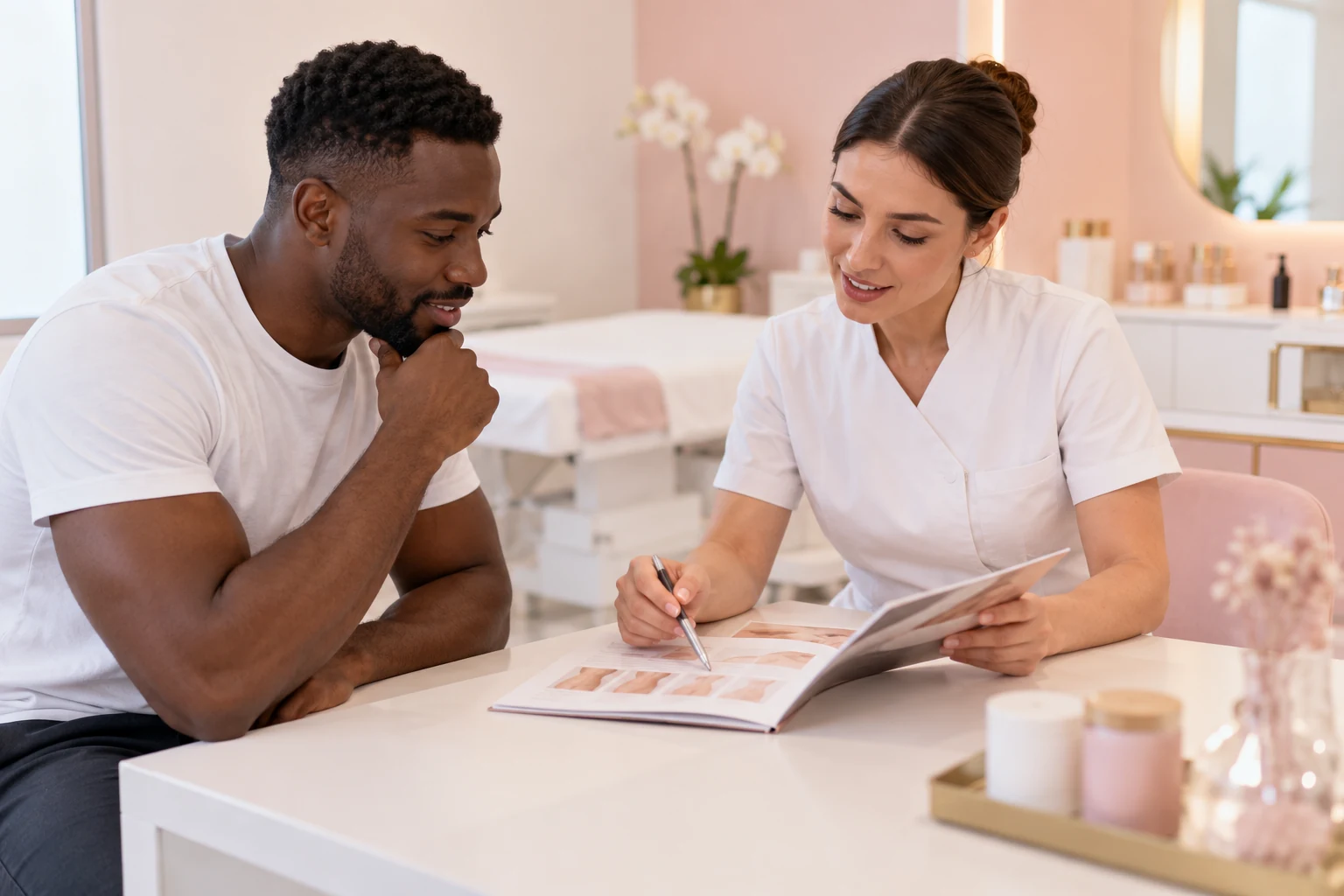 Consultation d’épilation laser pour un homme à la peau noire