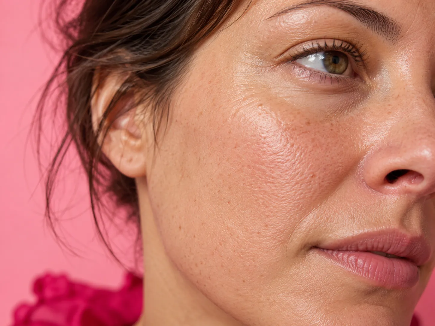 Illustration : peau terne aux pores dilatés, en gros plan