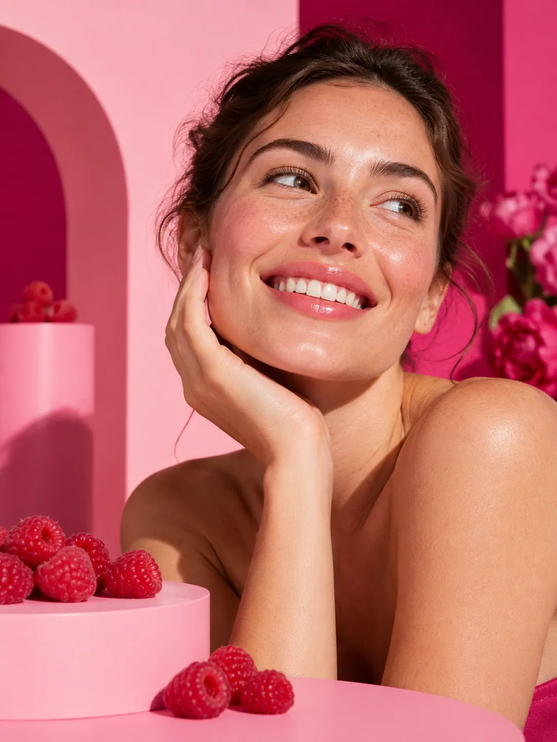 Femme souriante au teint frais et uniforme
